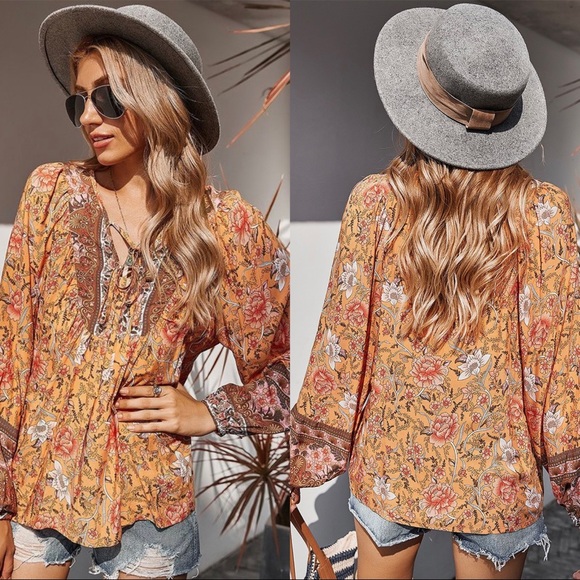 Bohemian Moment Floral Mock Neck Blouse main image 0